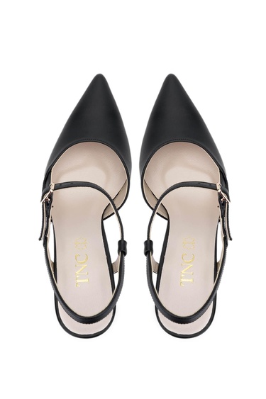  Tamer Tanca Kadın Vegan Siyah Deri Topuklu Ayakkabı