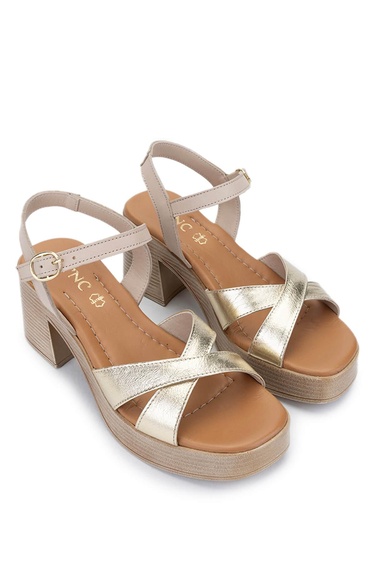  Tamer Tanca Kadın Hakiki Deri Bej Topuklu Sandalet