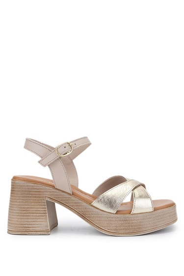  Tamer Tanca Kadın Hakiki Deri Bej Topuklu Sandalet