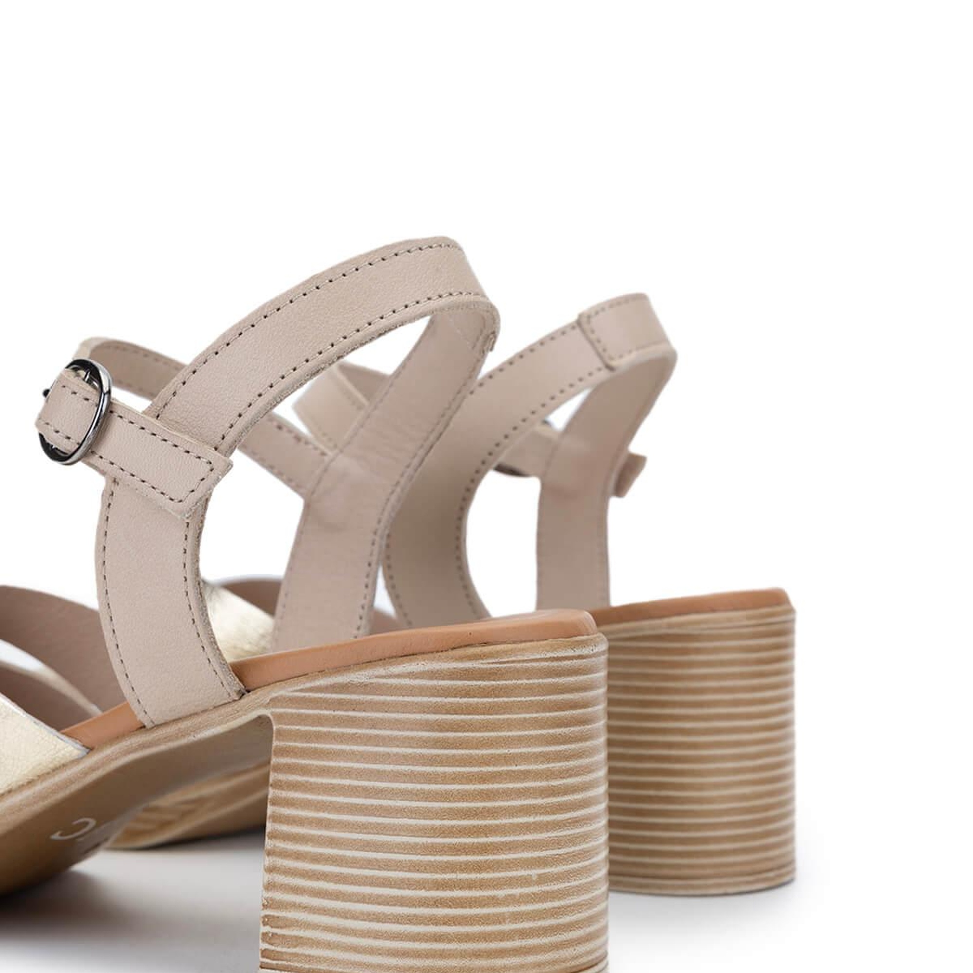 Tamer Tanca Kadın Hakiki Deri Bej Topuklu Sandalet