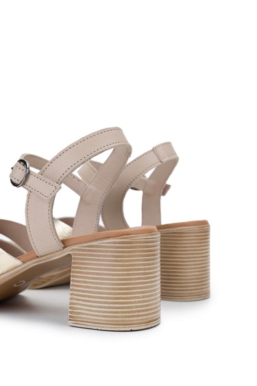  Tamer Tanca Kadın Hakiki Deri Bej Topuklu Sandalet