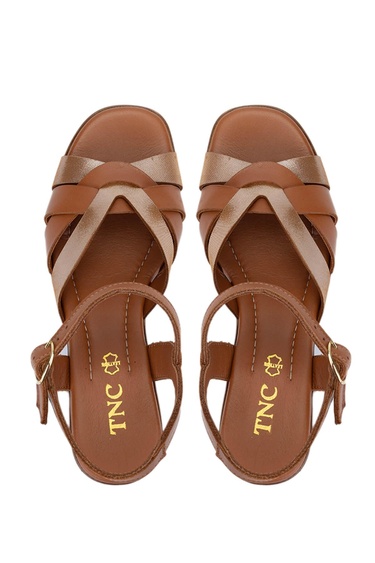  Tamer Tanca Kadın Hakiki Deri Taba Topuklu Sandalet