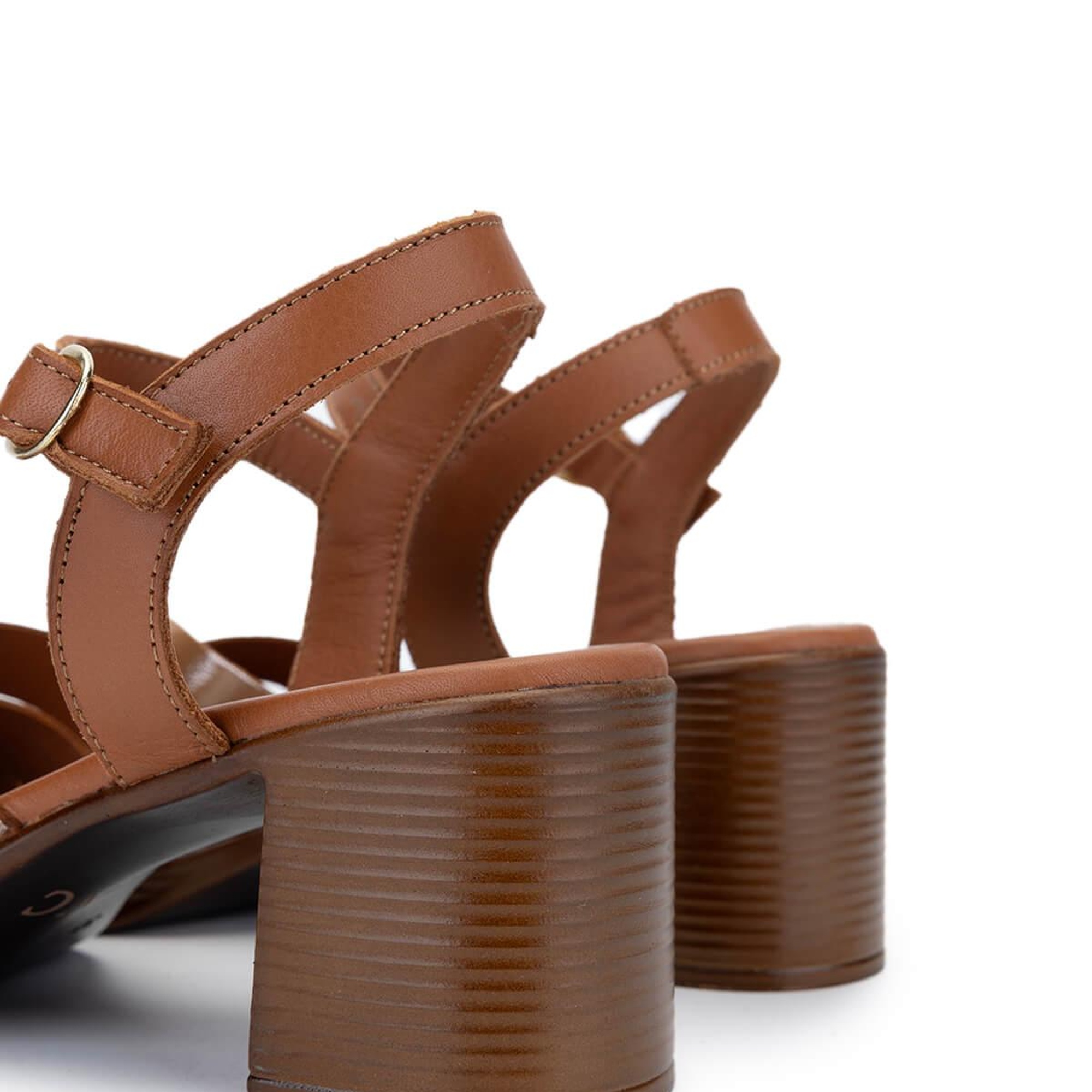 Tamer Tanca Kadın Hakiki Deri Taba Topuklu Sandalet