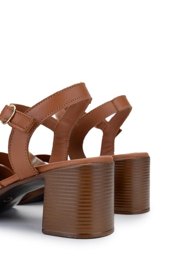  Tamer Tanca Kadın Hakiki Deri Taba Topuklu Sandalet