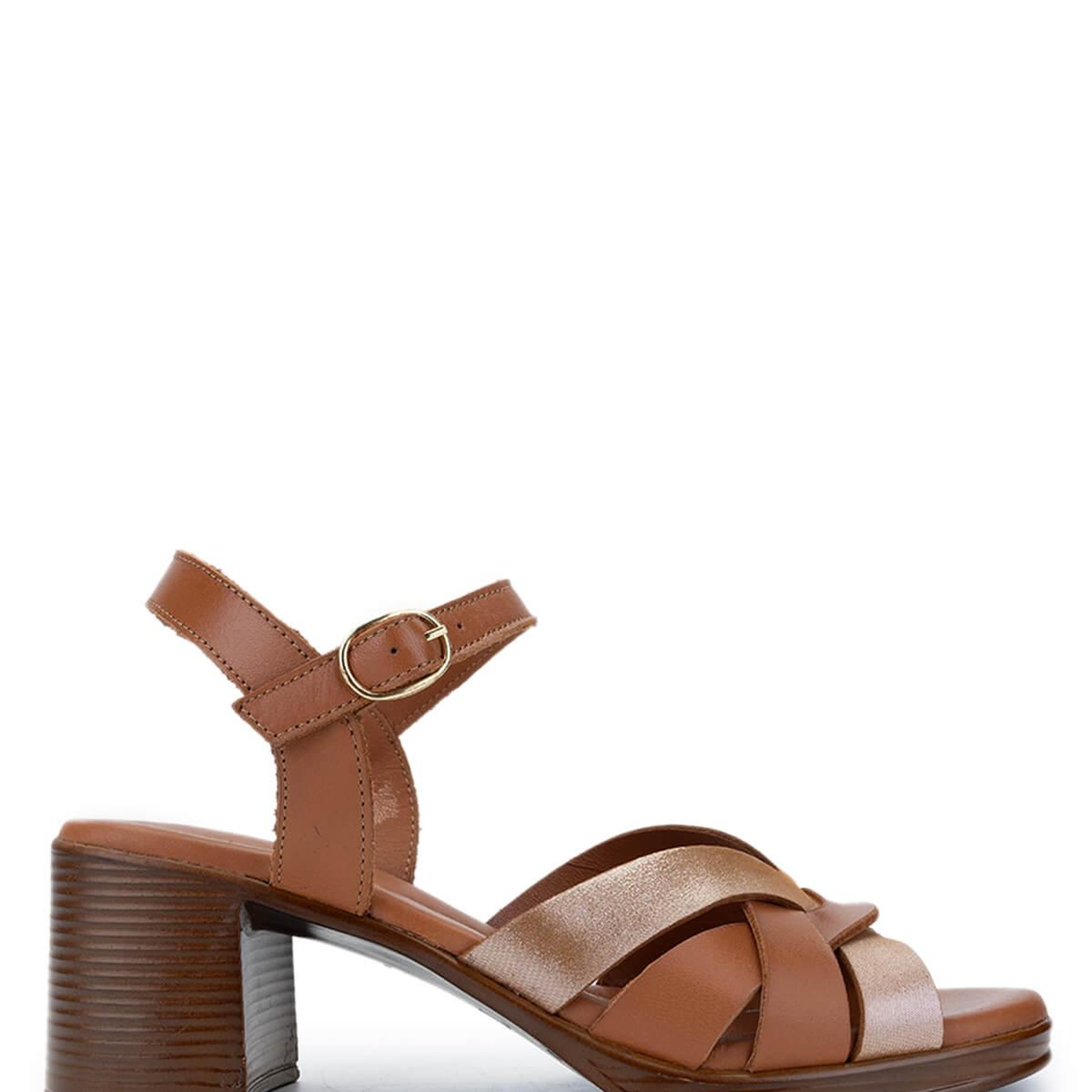 Tamer Tanca Kadın Hakiki Deri Taba Topuklu Sandalet