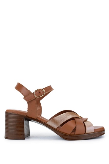 Tamer Tanca Kadın Hakiki Deri Taba Topuklu Sandalet