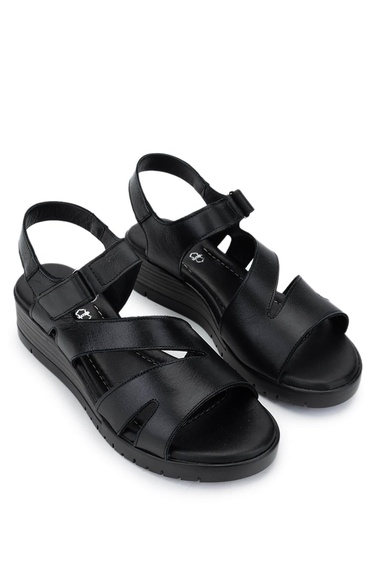  Tamer Tanca Kadın Hakiki Deri Siyah Deri Topuklu Sandalet