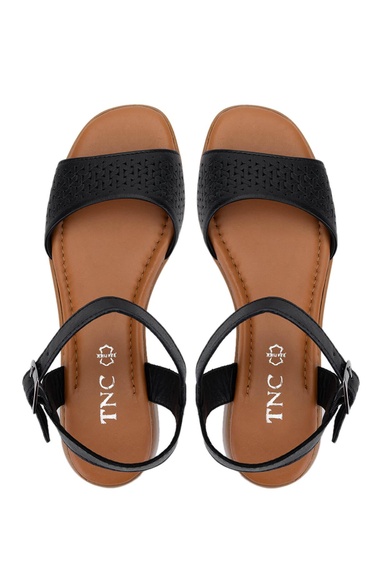  Tamer Tanca Kadın Hakiki Deri Siyah Deri Topuklu Sandalet