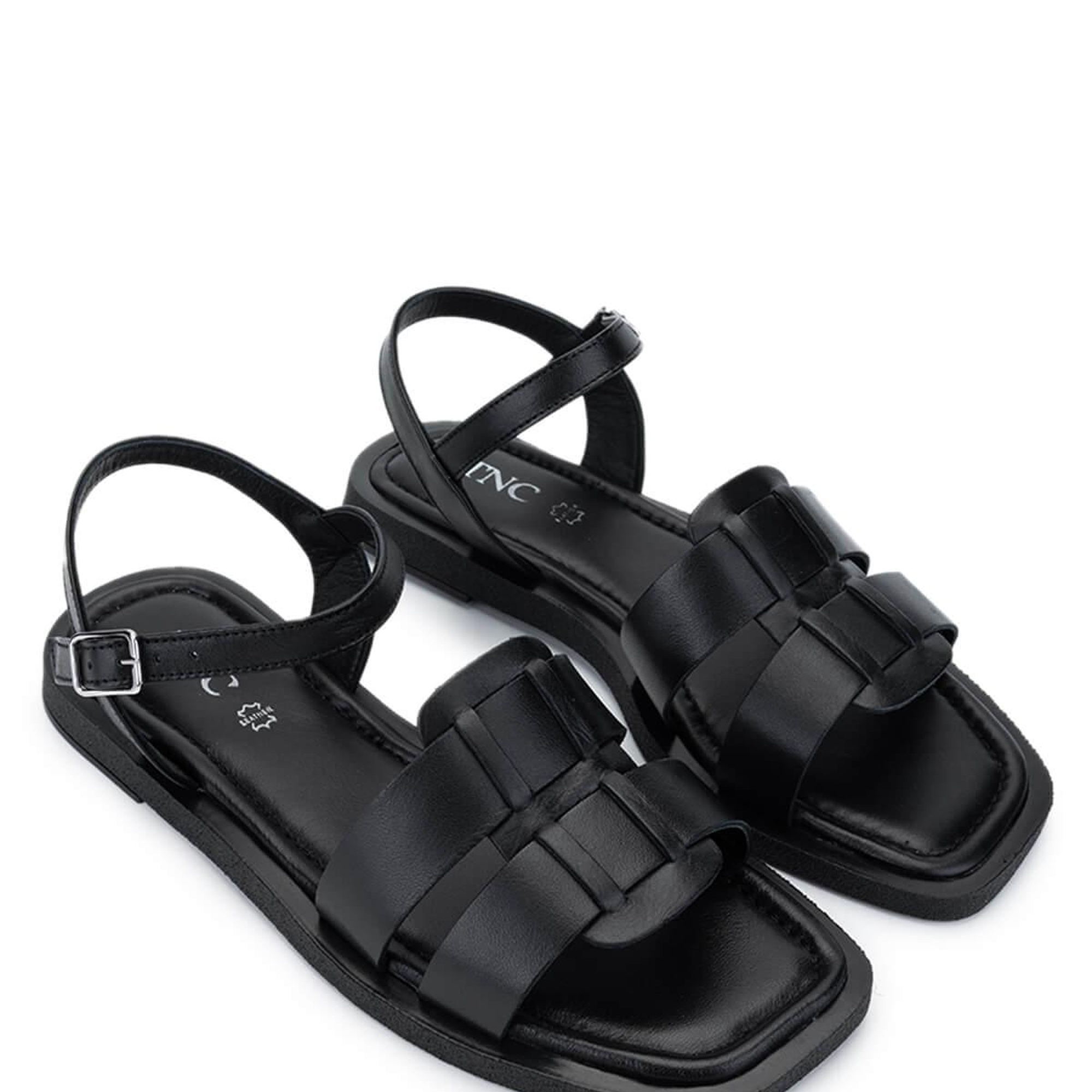 Tamer Tanca Kadın Hakiki Deri Siyah Düz Sandalet