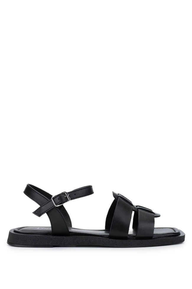  Tamer Tanca Kadın Hakiki Deri Siyah Düz Sandalet