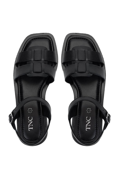  Tamer Tanca Kadın Hakiki Deri Siyah Düz Sandalet