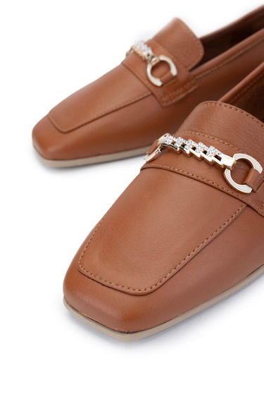  Tamer Tanca Kadın Hakiki Deri Taba Deri Loafer Ayakkabı