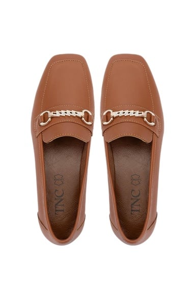  Tamer Tanca Kadın Hakiki Deri Taba Deri Loafer Ayakkabı