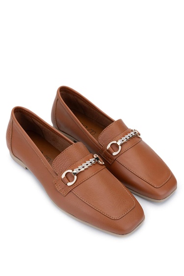  Tamer Tanca Kadın Hakiki Deri Taba Deri Loafer Ayakkabı