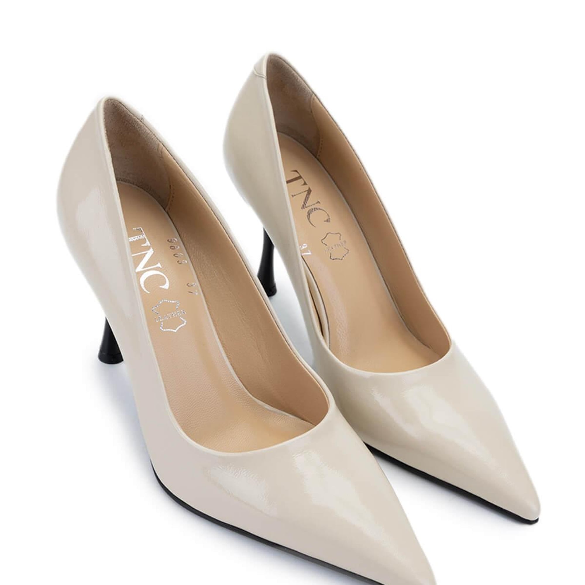 Tamer Tanca Kadın Hakiki Deri Bej Rugan Topuklu Ayakkabı