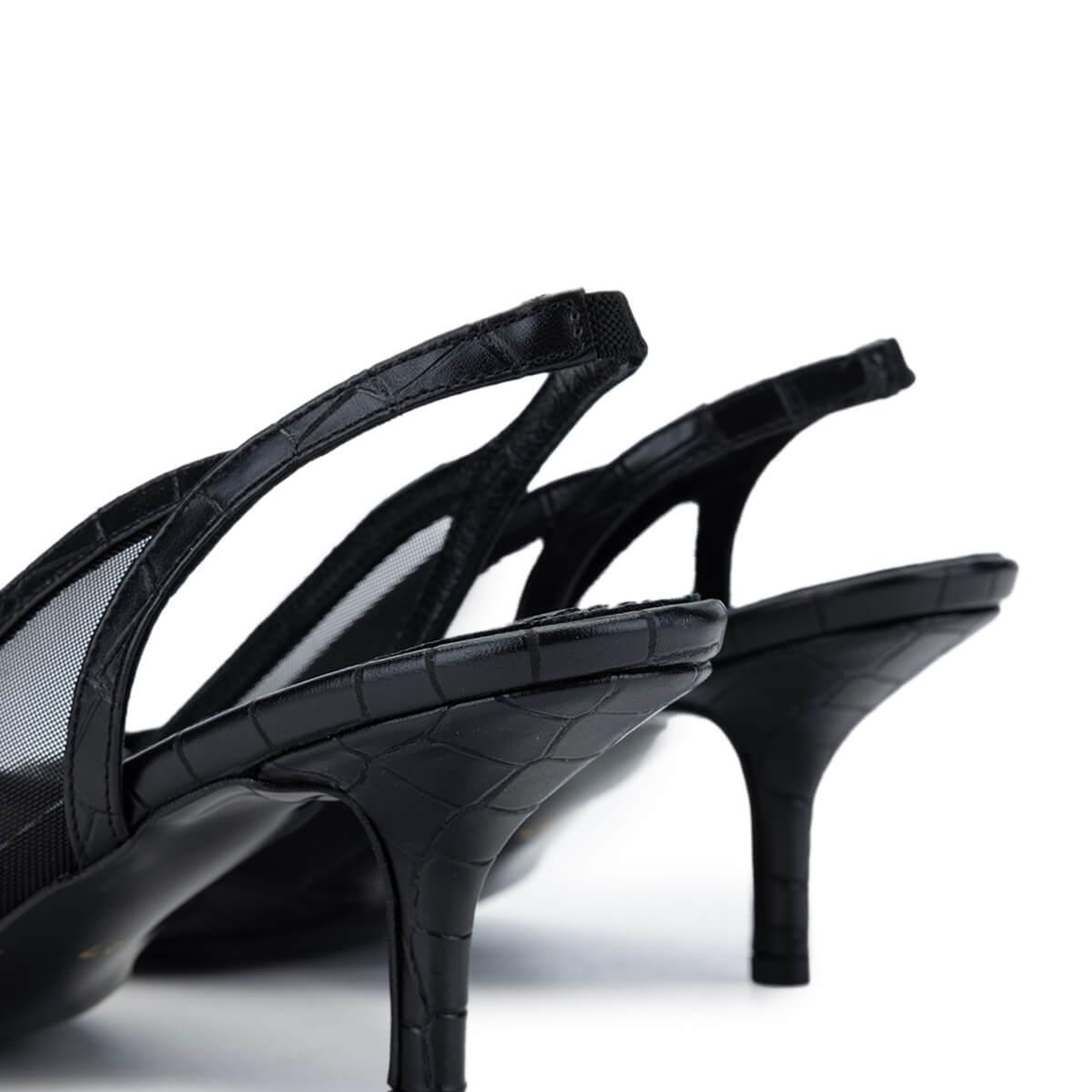 Tamer Tanca Kadın Vegan Siyah Kroko Topuklu Ayakkabı