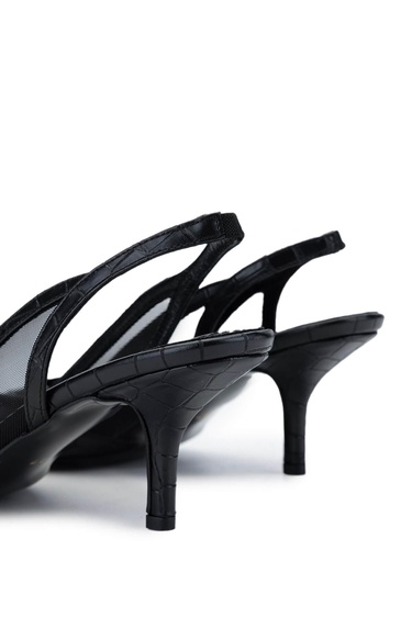  Tamer Tanca Kadın Vegan Siyah Kroko Topuklu Ayakkabı