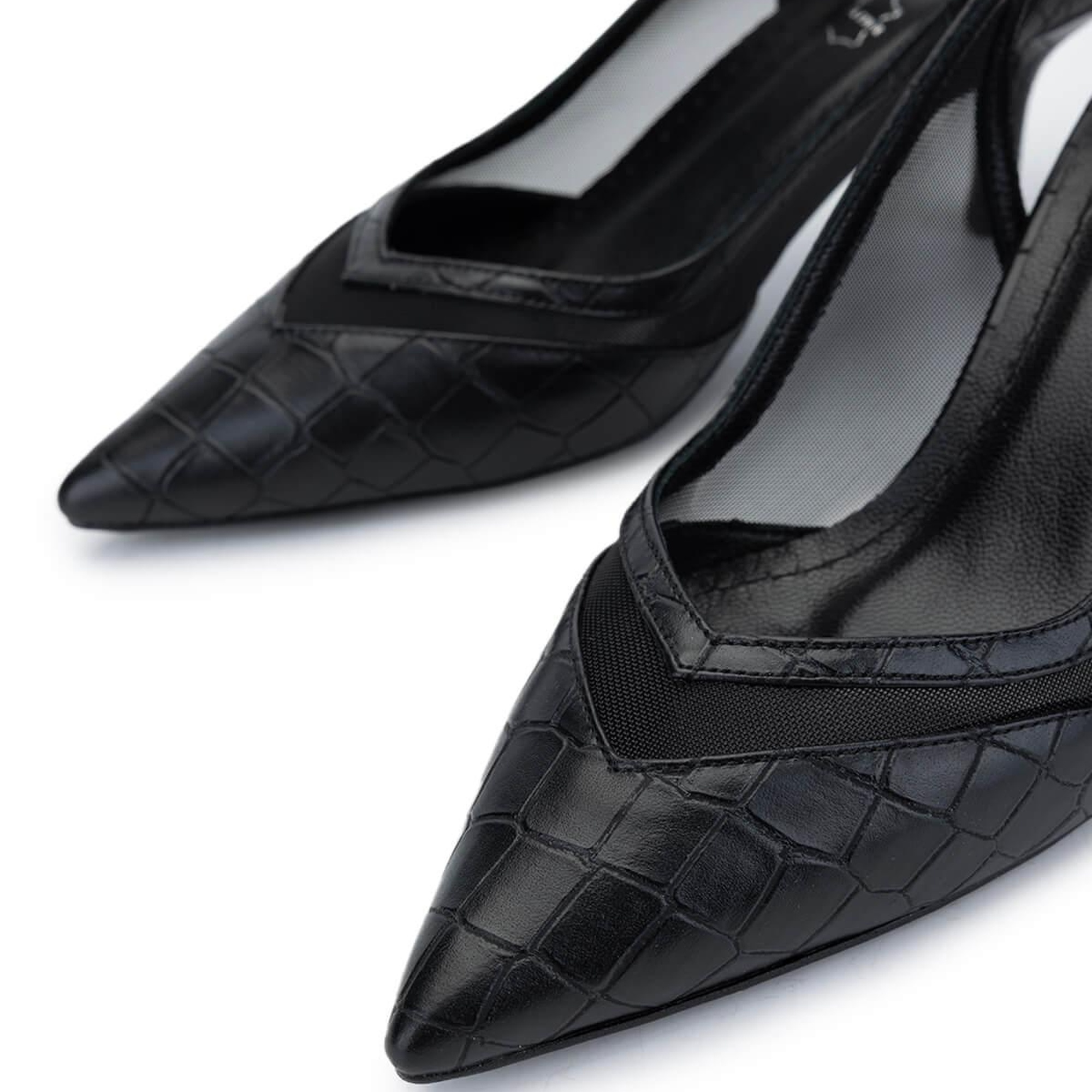 Tamer Tanca Kadın Vegan Siyah Kroko Topuklu Ayakkabı