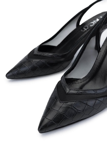  Tamer Tanca Kadın Vegan Siyah Kroko Topuklu Ayakkabı