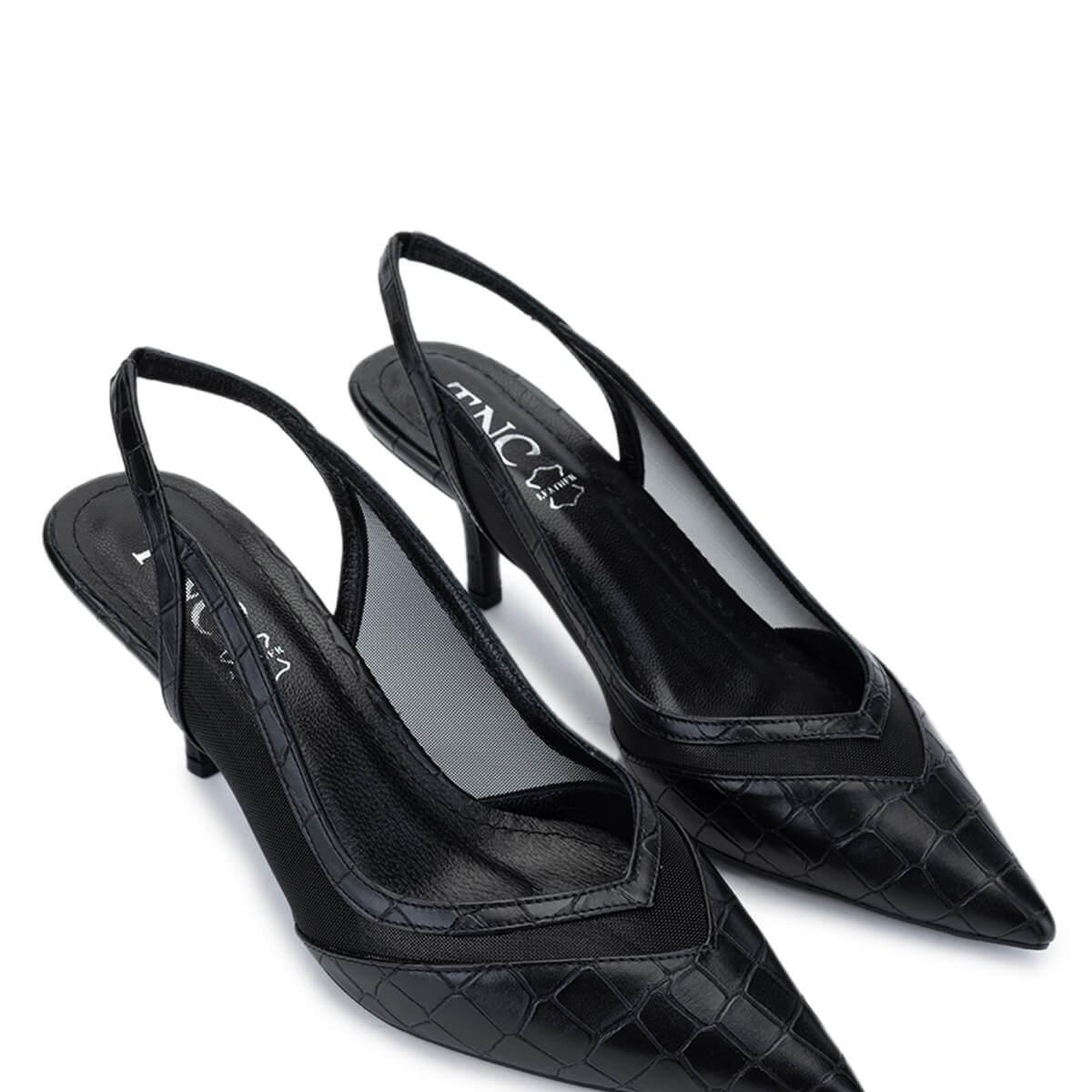 Tamer Tanca Kadın Vegan Siyah Kroko Topuklu Ayakkabı