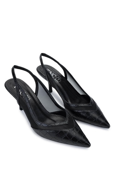  Tamer Tanca Kadın Vegan Siyah Kroko Topuklu Ayakkabı