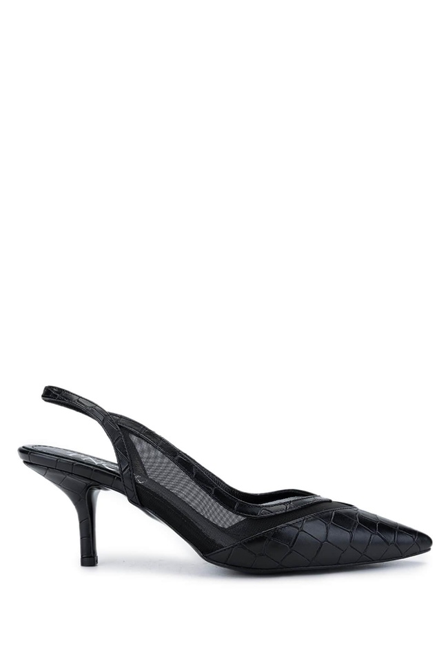  Tamer Tanca Kadın Vegan Siyah Kroko Topuklu Ayakkabı