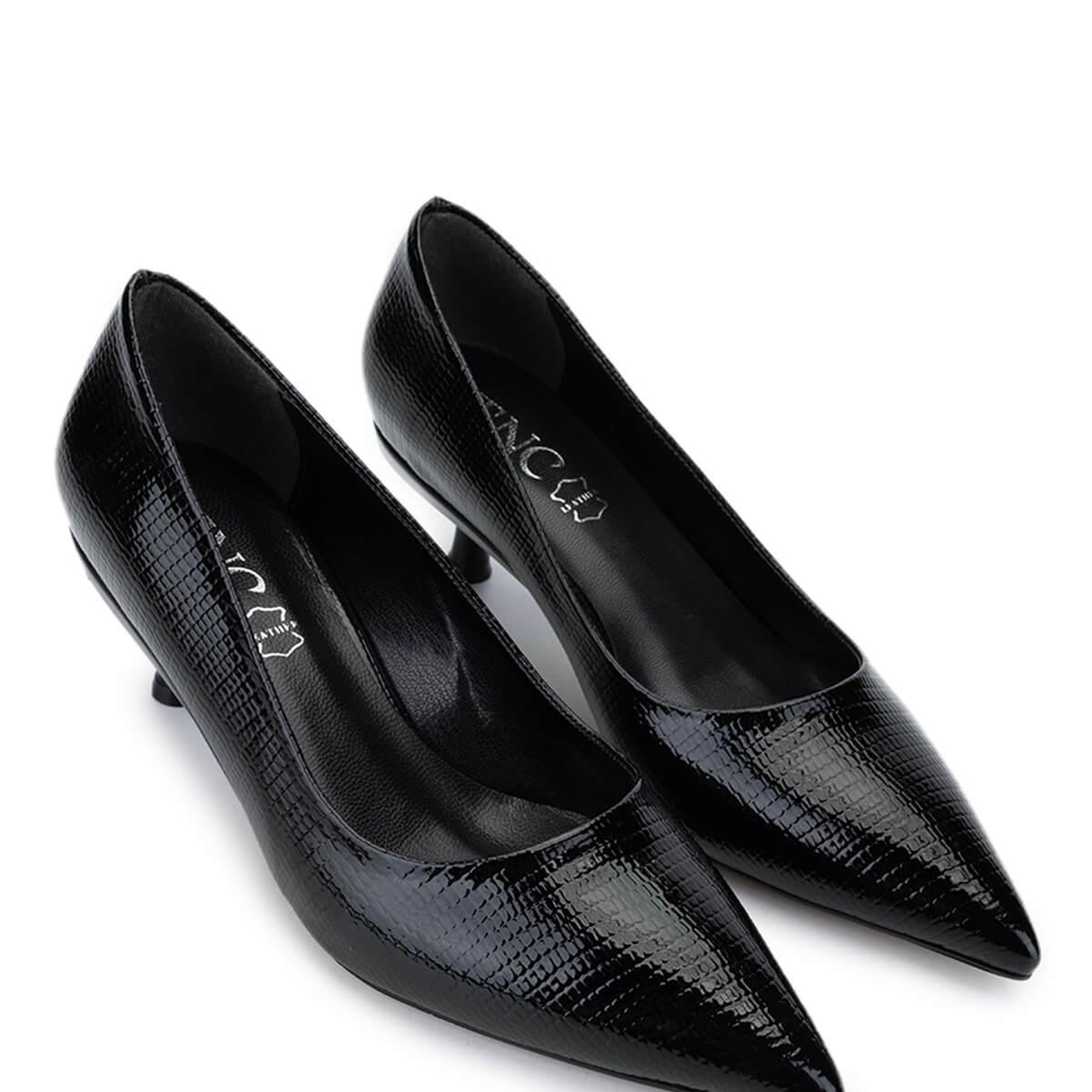 Tamer Tanca Kadın Vegan Siyah Baskı Topuklu Ayakkabı