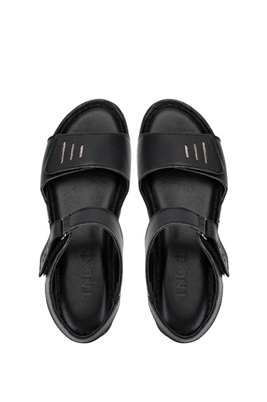  Tamer Tanca Kadın Hakiki Deri Siyah Deri Düz Sandalet