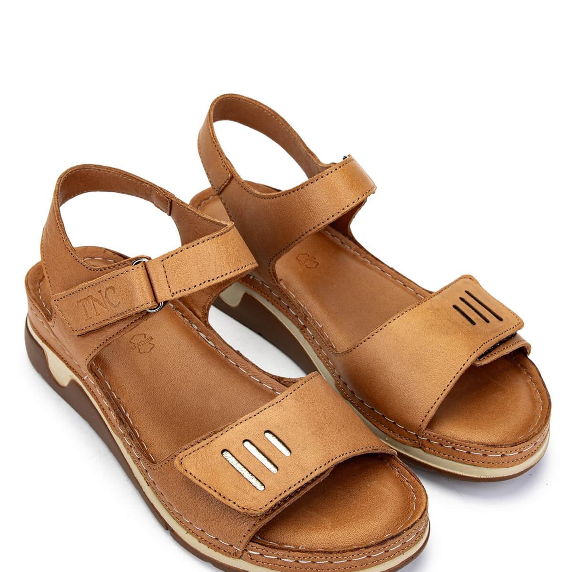 Tamer Tanca Kadın Hakiki Deri Taba Deri Düz Sandalet