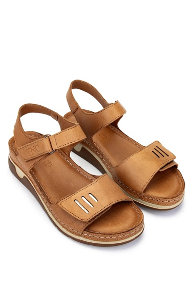  Tamer Tanca Kadın Hakiki Deri Taba Deri Düz Sandalet