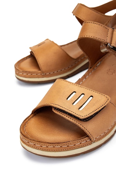  Tamer Tanca Kadın Hakiki Deri Taba Deri Düz Sandalet