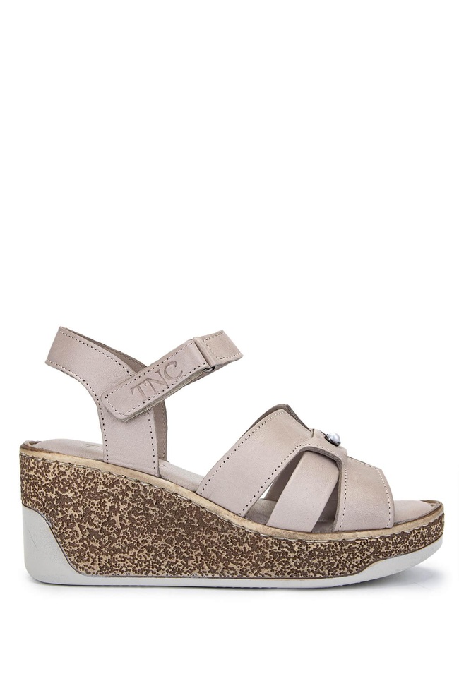  Tamer Tanca Kadın Hakiki Deri Gri Topuklu Sandalet