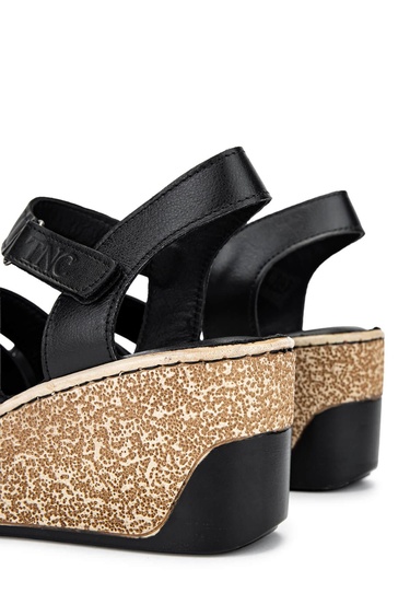  Tamer Tanca Kadın Hakiki Deri Siyah Deri Topuklu Sandalet