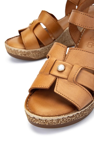  Tamer Tanca Kadın Hakiki Deri Taba Deri Topuklu Sandalet