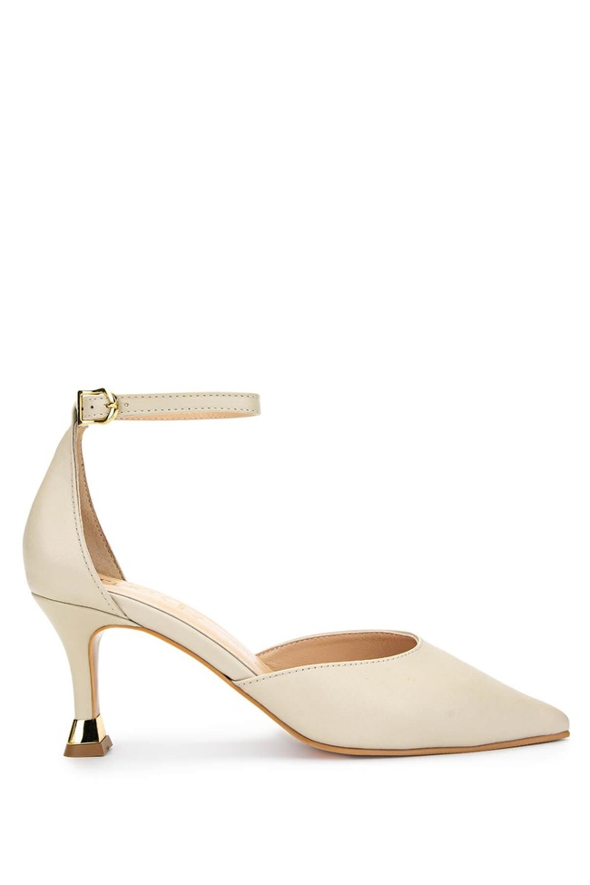  Tamer Tanca Kadın Hakiki Deri Bej Topuklu Ayakkabı