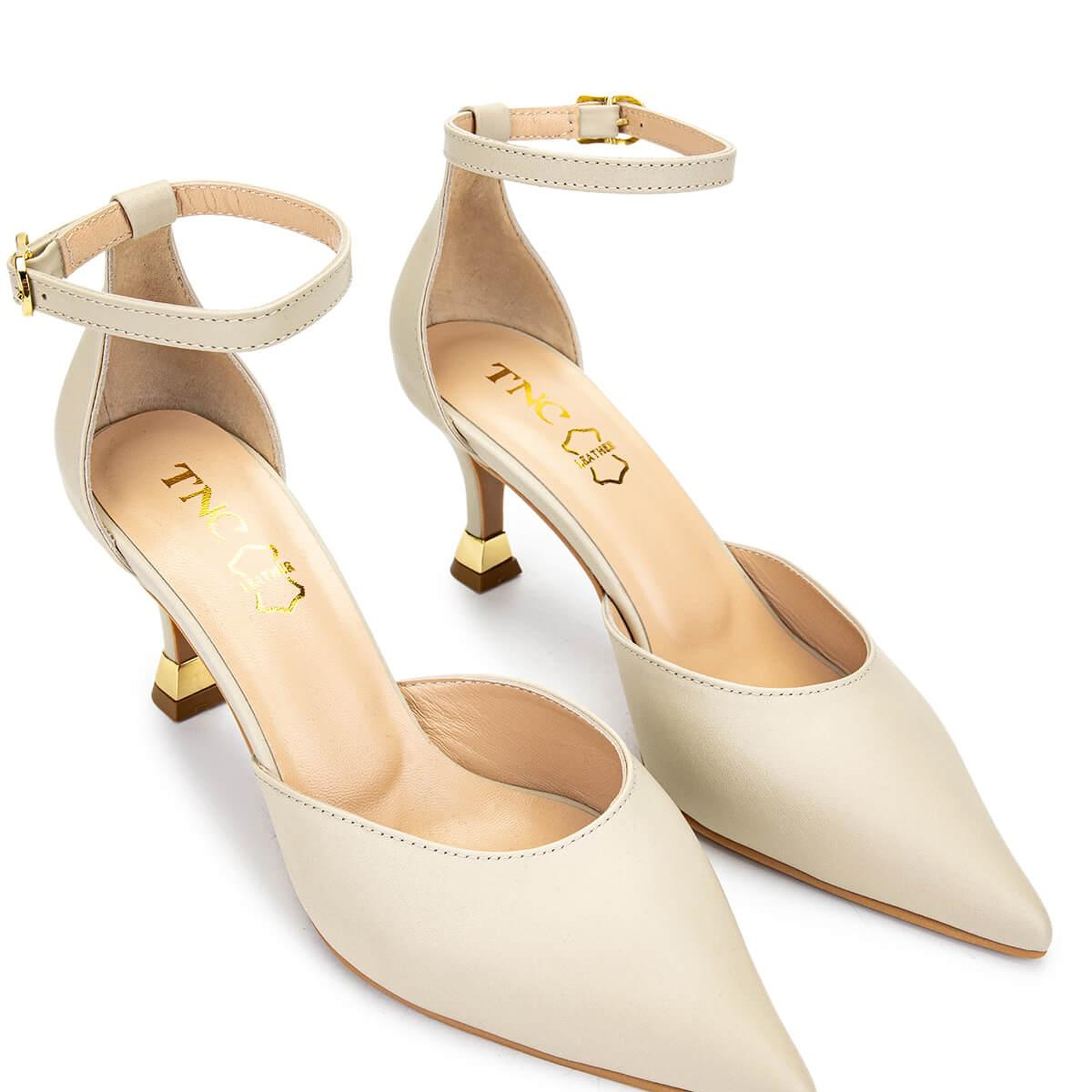 Tamer Tanca Kadın Hakiki Deri Bej Topuklu Ayakkabı
