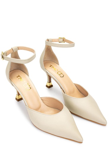  Tamer Tanca Kadın Hakiki Deri Bej Topuklu Ayakkabı