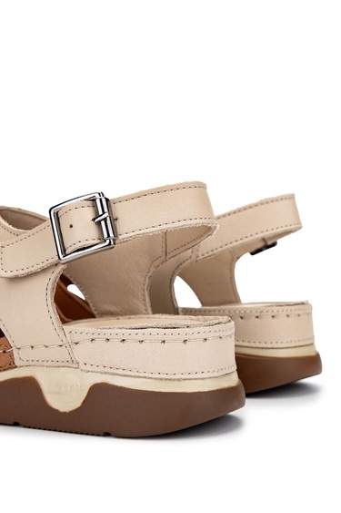  Tamer Tanca Kadın Hakiki Deri Bej Topuklu Sandalet