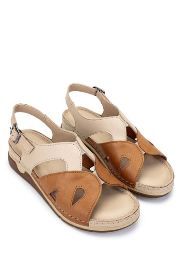  Tamer Tanca Kadın Hakiki Deri Bej Topuklu Sandalet