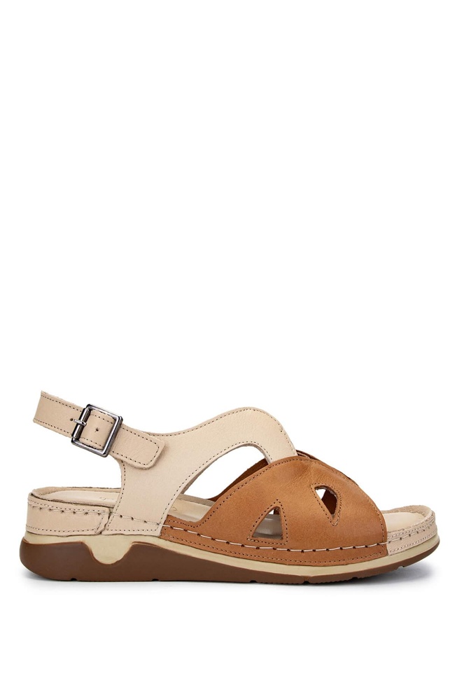  Tamer Tanca Kadın Hakiki Deri Bej Topuklu Sandalet