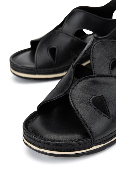  Tamer Tanca Kadın Hakiki Deri Siyah Deri Topuklu Sandalet