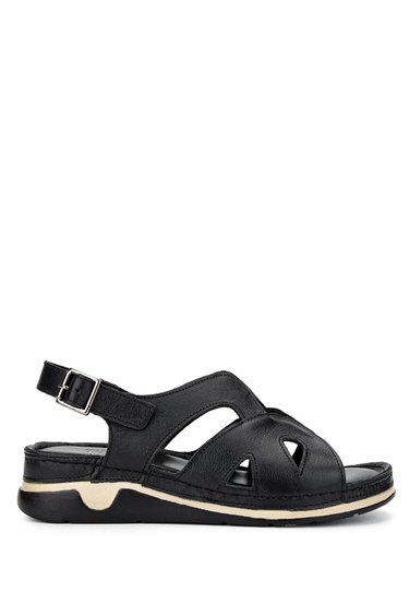  Tamer Tanca Kadın Hakiki Deri Siyah Deri Topuklu Sandalet