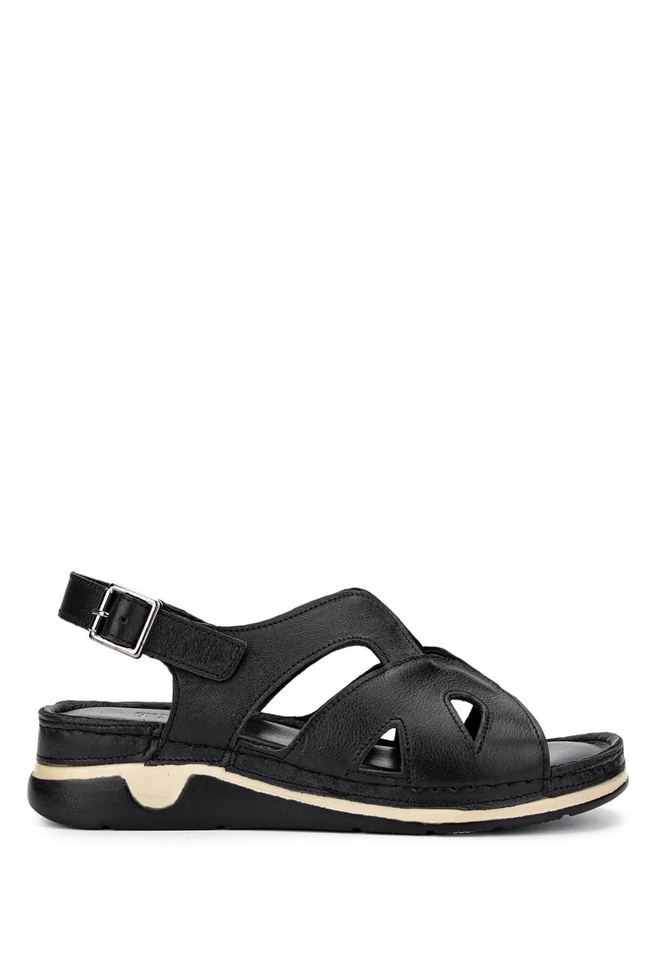  Tamer Tanca Kadın Hakiki Deri Siyah Deri Topuklu Sandalet