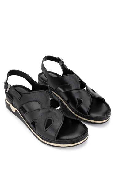  Tamer Tanca Kadın Hakiki Deri Siyah Deri Topuklu Sandalet