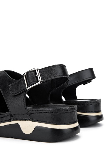  Tamer Tanca Kadın Hakiki Deri Siyah Deri Topuklu Sandalet