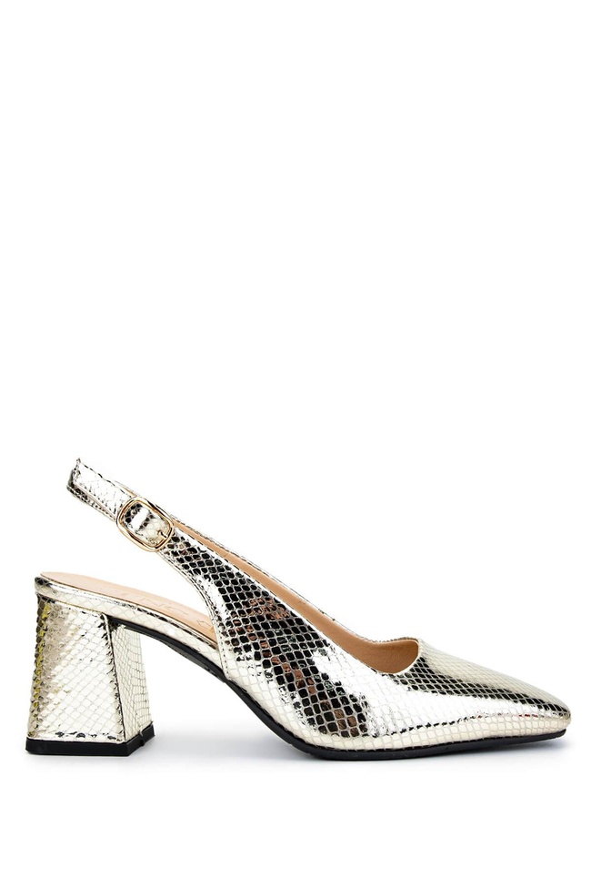  Tamer Tanca Kadın Hakiki Deri Altın Topuklu Ayakkabı