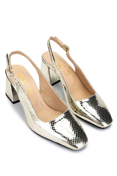  Tamer Tanca Kadın Hakiki Deri Altın Topuklu Ayakkabı