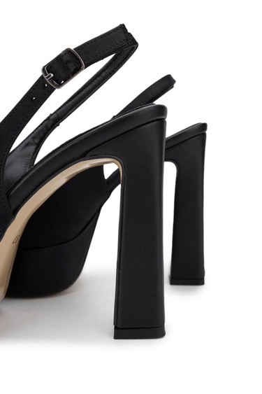  Tamer Tanca Kadın Vegan Siyah Saten Topuklu Ayakkabı