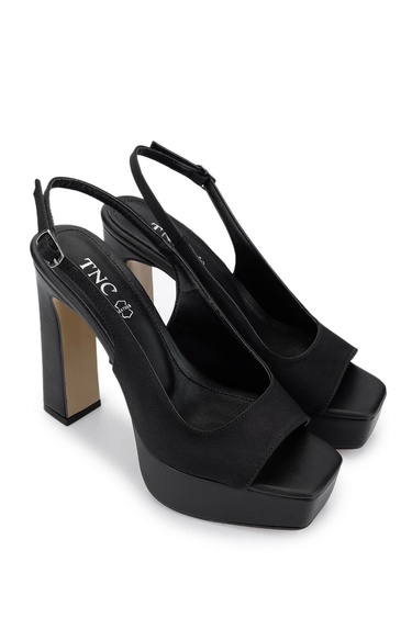  Tamer Tanca Kadın Vegan Siyah Saten Topuklu Ayakkabı