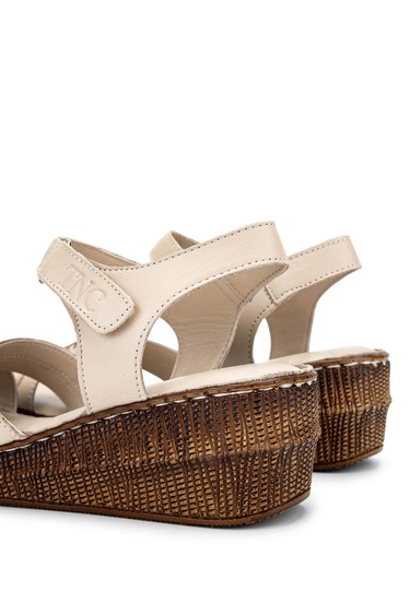  Tamer Tanca Kadın Hakiki Deri Bej Topuklu Sandalet